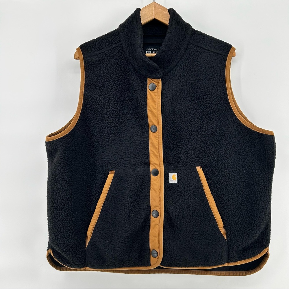 Carhartt Women’s Black Fleece Vest XXL (20) Snap‎ Closure Relaxed Fit DV4995 W